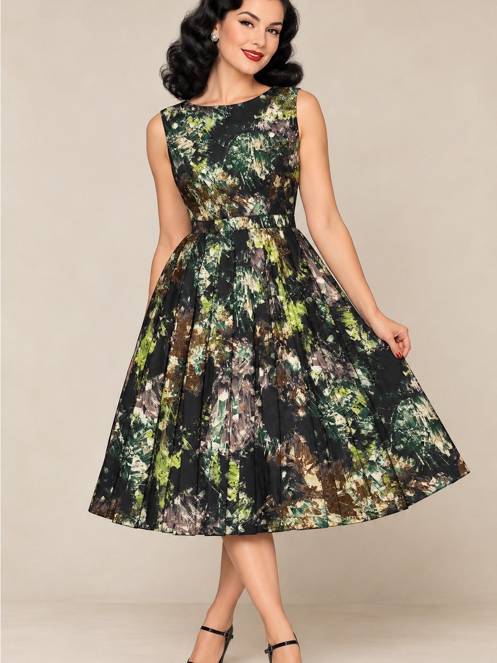 ModCloth Myrtlewood of California pinup dress geometric pleated fit & flare